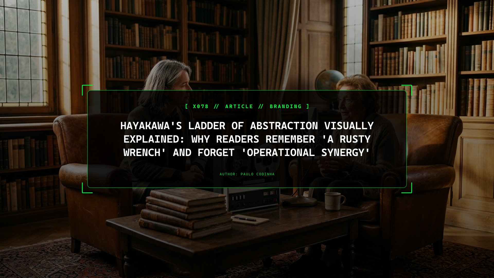 Hayakawa's Ladder of Abstraction Visually Explained: Why Readers Remember 'A Rusty Wrench' and Forget 'Operational Synergy'